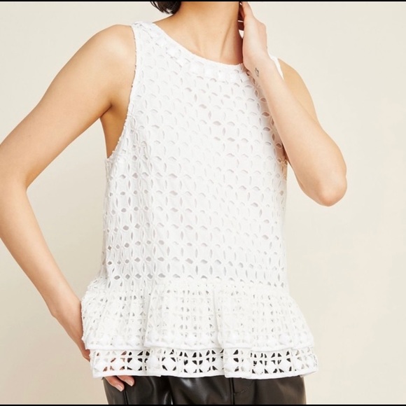 NWT Anthropologie Monika White Beaded Eyelet Top - Picture 1 of 9